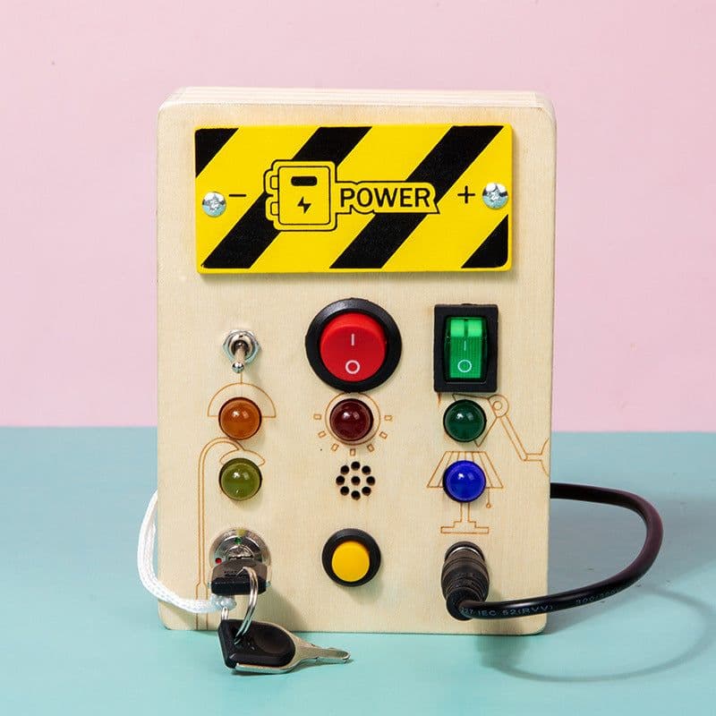 image-Cross-border hot selling children's early education wooden LED light socket switch busy board toys hands-on wooden toys