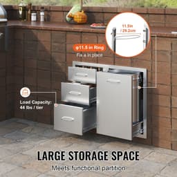 image-VEVOR Outdoor Kitchen Door Drawer Combo 29.5" W x 22.6" H x 21.7''D, Access Door/Triple Drawers with Propane Drawer and Adjustable Garbage Ring, Perfect for BBQ Island Patio Grill Station