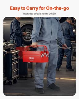 image-VEVOR Metal Tool Box, 14-inch, 2-Tier 3-Tray Portable Folding Tool Chest Organizer with Handle & Lock Hole, Powder Coated Steel, Cantilever Toolbox for Household Factory Warehouse Repair Shop, Red