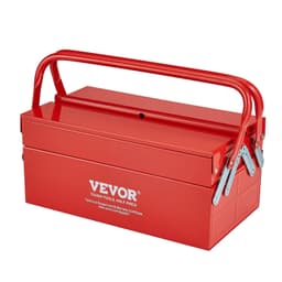 image-VEVOR Metal Tool Box, 14-inch, 2-Tier 3-Tray Portable Folding Tool Chest Organizer with Handle & Lock Hole, Powder Coated Steel, Cantilever Toolbox for Household Factory Warehouse Repair Shop, Red