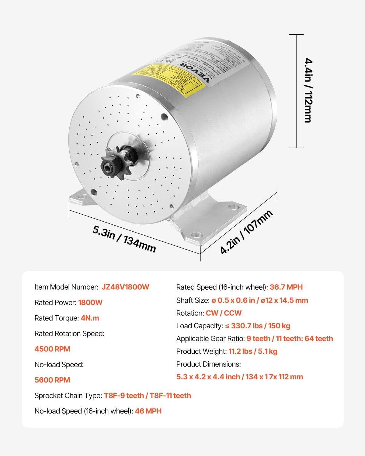 image-VEVOR 1800W Electric Brushless DC Motor Kit - 48V 4500rpm Motor with Upgraded Speed Controller and Throttle Grip Kit for Go Karts E-Bike Motorcycle Scooter DIY