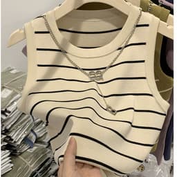 image-2024 Summer New Knitwear Wholesale Design Hong Kong Style Artistic Vintage Women's Clothing Pullover Regular Vest Fashion