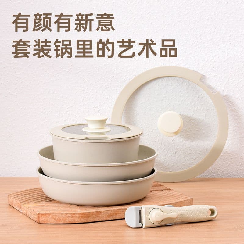 image-New medical stone set pot non-stick removable set composite pot bottom induction cooker microwave oven pan