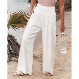 image-Europe and America Cross Border Amazon Spring New Casual Wide-Leg Pants Smocking High Waist Pure Color Casual Long Pants for Women