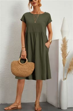 image-Amazon 2023 summer cross-border supply OL temperament women's cotton round neck A-line skirt dress manufacturer wholesale women