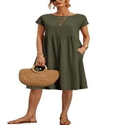 image-Amazon 2023 summer cross-border supply OL temperament women's cotton round neck A-line skirt dress manufacturer wholesale women