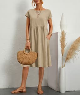 image-Amazon 2023 summer cross-border supply OL temperament women's cotton round neck A-line skirt dress manufacturer wholesale women