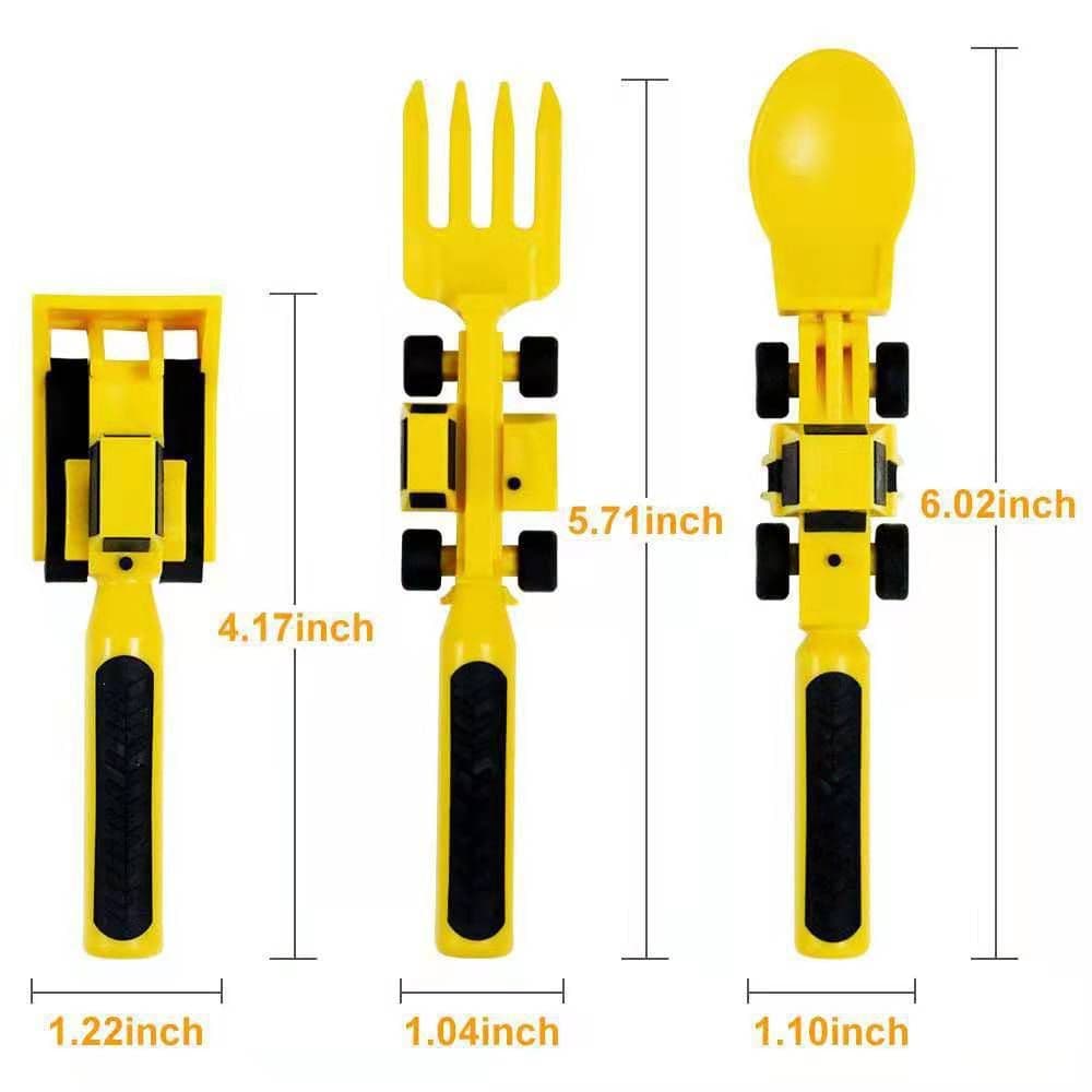 image-Dinneractive Car Bulldozer Excavator Shovel Fork Shovel Dinner Plate Children's Tableware Three Sets