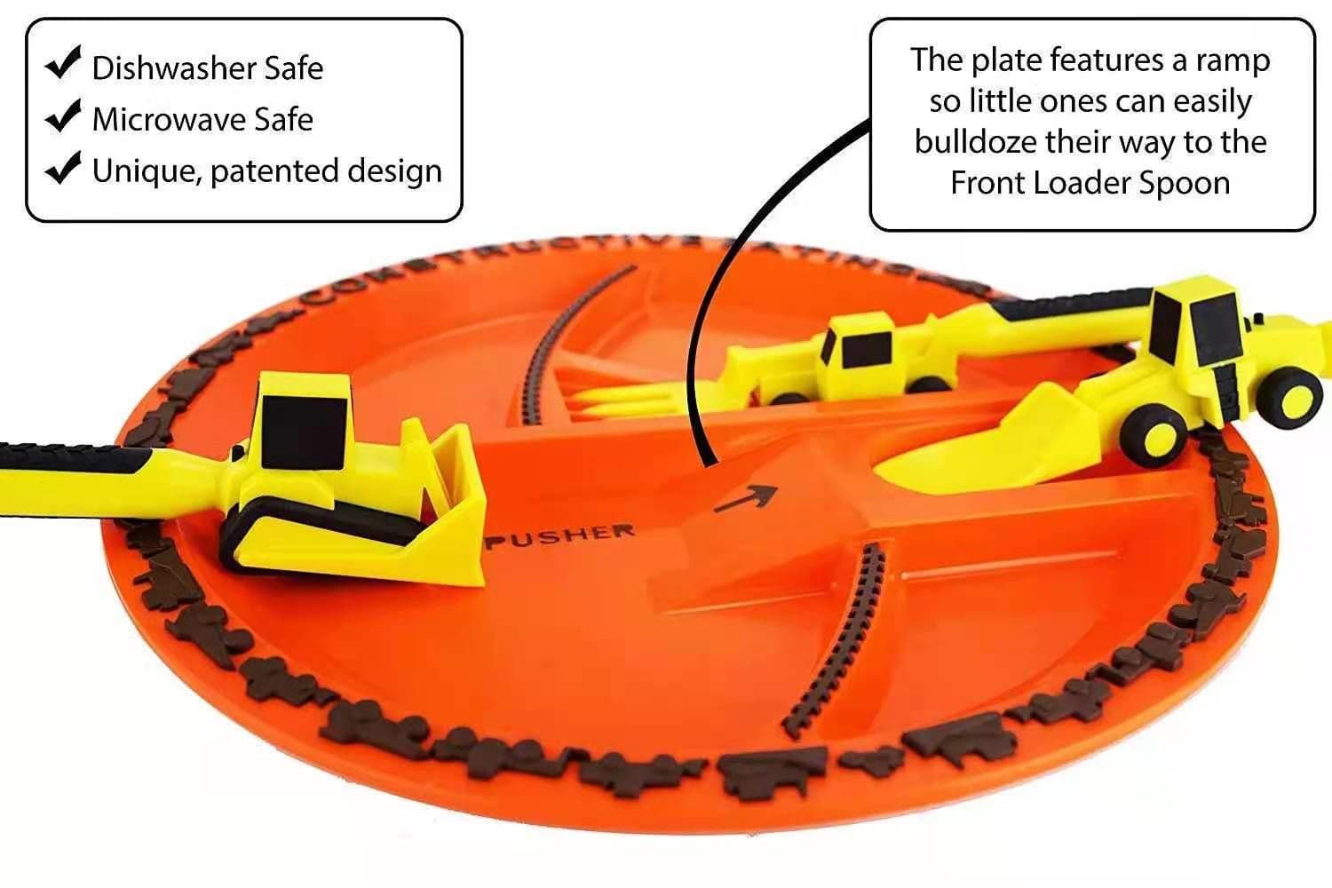 image-Dinneractive Car Bulldozer Excavator Shovel Fork Shovel Dinner Plate Children's Tableware Three Sets