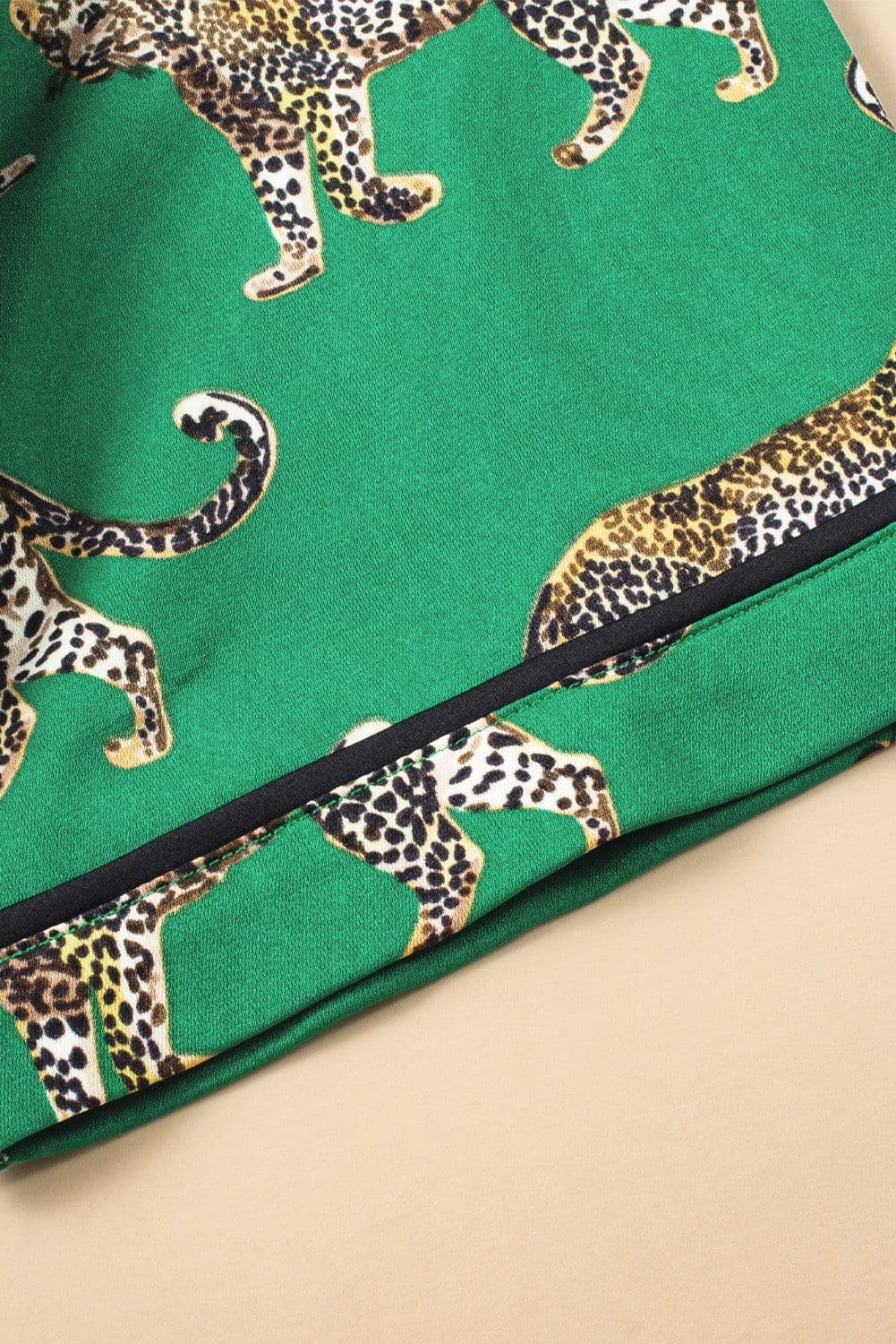 image-Green Cheetah Print Pajama Set - Short Sleeve Shirt & Pants
