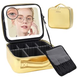 image-Cross-border spot LED light with light mirror cosmetic bag large capacity portable travel cosmetic bag with light cosmetic case