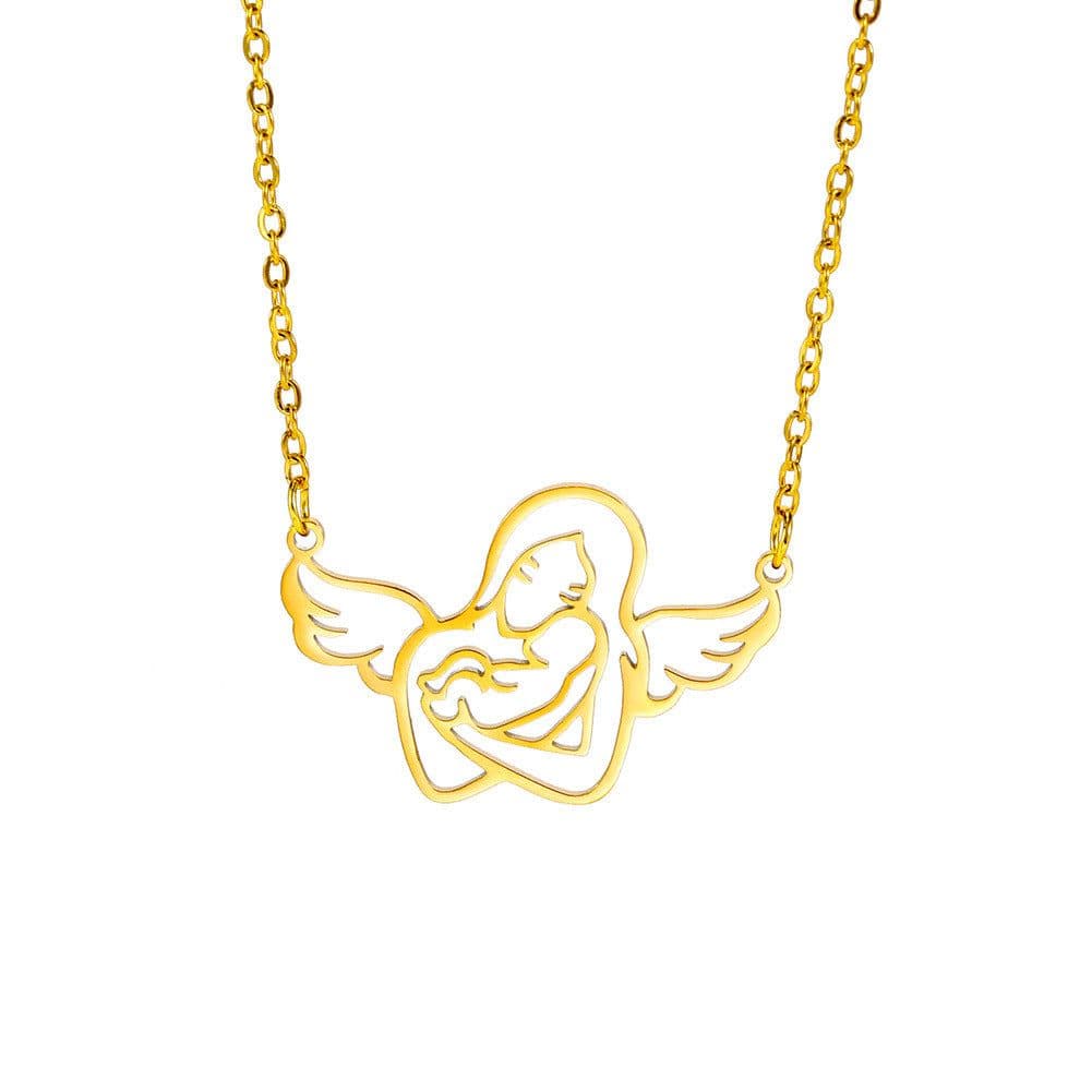 image-European and American style simple titanium steel maternal love pendant for women stainless steel love mother and child pendant clavicle chain Mother's Day gift