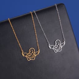 image-European and American style simple titanium steel maternal love pendant for women stainless steel love mother and child pendant clavicle chain Mother's Day gift