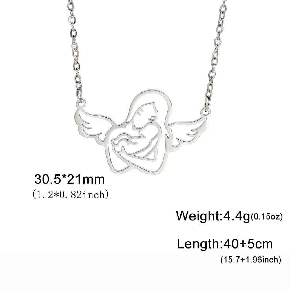 image-European and American style simple titanium steel maternal love pendant for women stainless steel love mother and child pendant clavicle chain Mother's Day gift