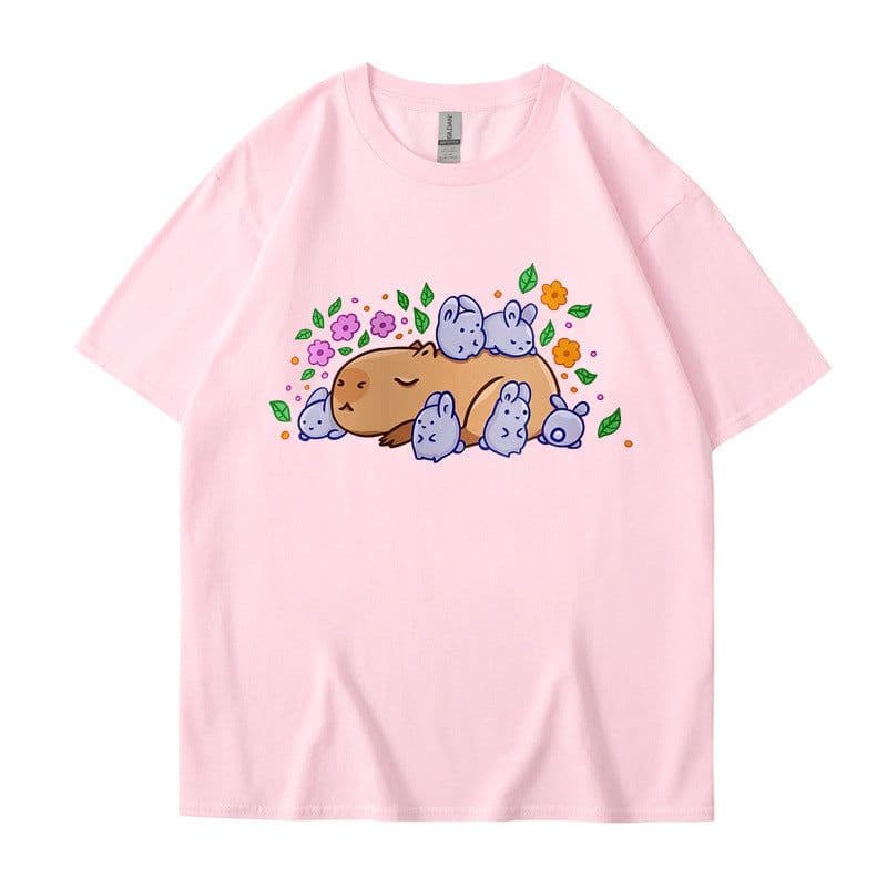 image-Cross-border independent station new summer cartoon cute Harajuku style printed cotton short-sleeved men's and women's T-shirt tops