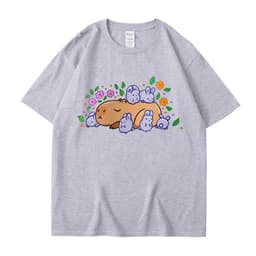 image-Cross-border independent station new summer cartoon cute Harajuku style printed cotton short-sleeved men's and women's T-shirt tops