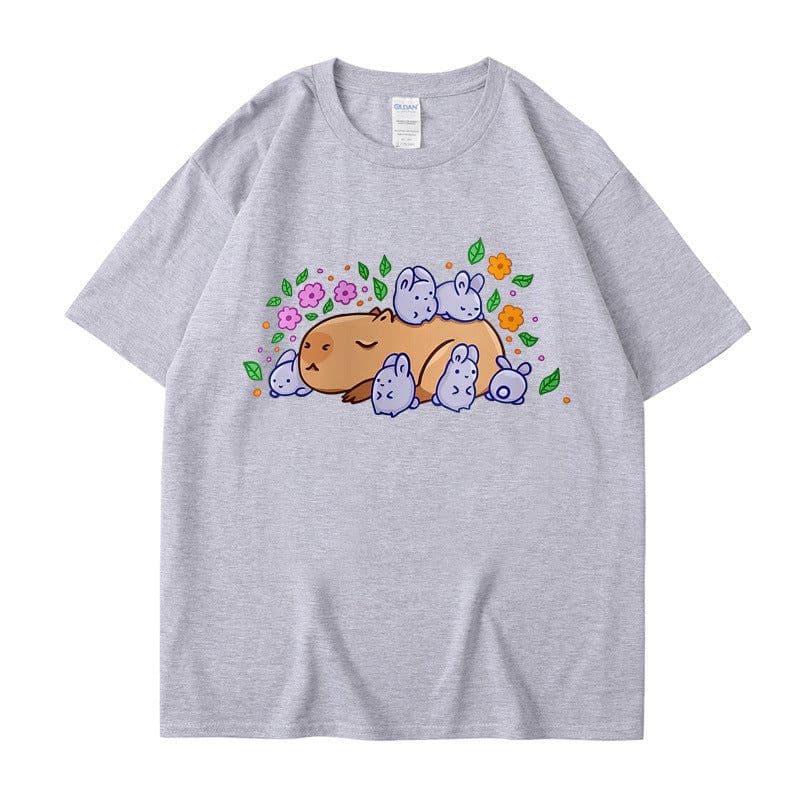 image-Cross-border independent station new summer cartoon cute Harajuku style printed cotton short-sleeved men's and women's T-shirt tops