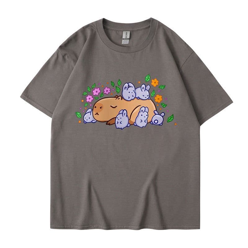 image-Cross-border independent station new summer cartoon cute Harajuku style printed cotton short-sleeved men's and women's T-shirt tops