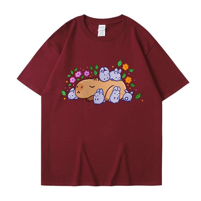 image-Cross-border independent station new summer cartoon cute Harajuku style printed cotton short-sleeved men's and women's T-shirt tops