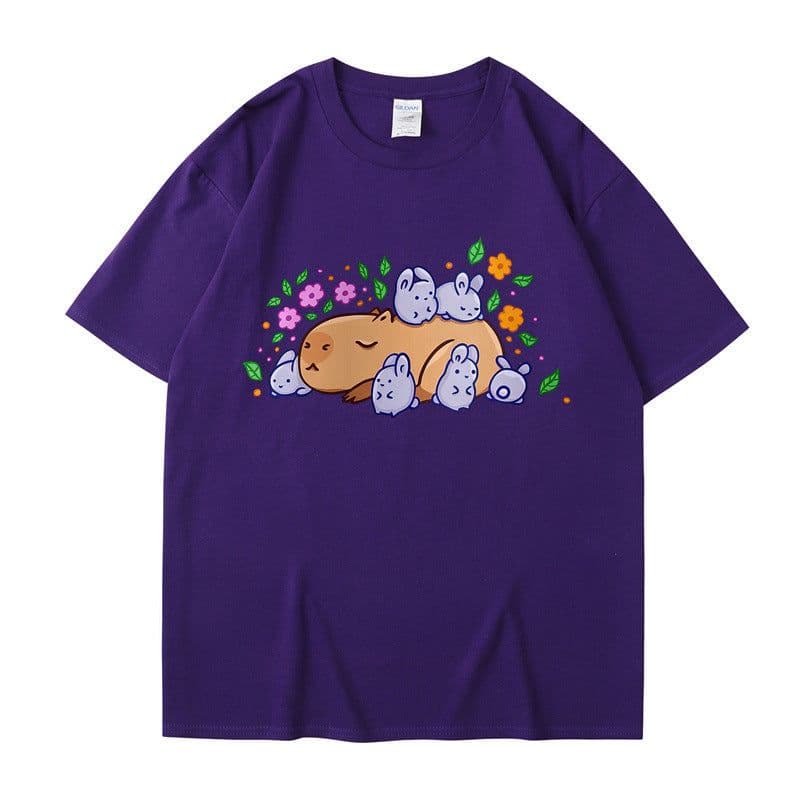 image-Cross-border independent station new summer cartoon cute Harajuku style printed cotton short-sleeved men's and women's T-shirt tops