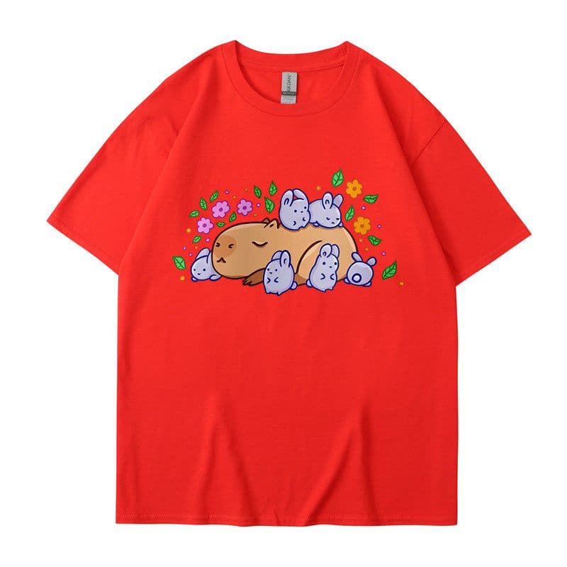 image-Cross-border independent station new summer cartoon cute Harajuku style printed cotton short-sleeved men's and women's T-shirt tops