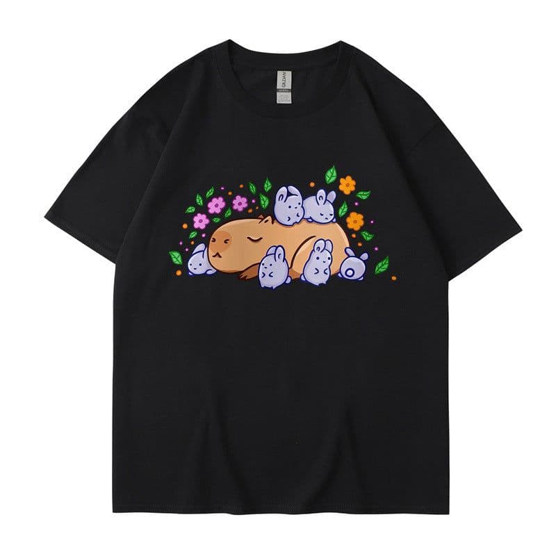 image-Cross-border independent station new summer cartoon cute Harajuku style printed cotton short-sleeved men's and women's T-shirt tops