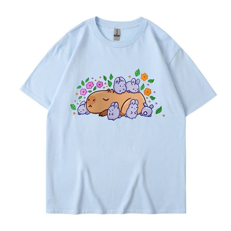 image-Cross-border independent station new summer cartoon cute Harajuku style printed cotton short-sleeved men's and women's T-shirt tops
