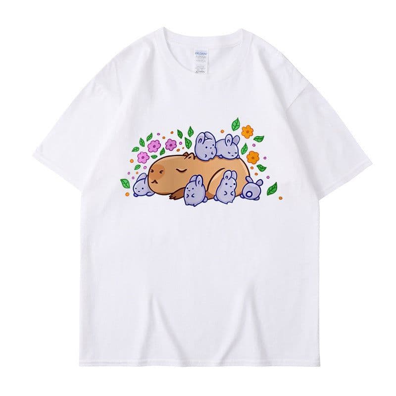 image-Cross-border independent station new summer cartoon cute Harajuku style printed cotton short-sleeved men's and women's T-shirt tops