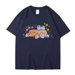 image-Cross-border independent station new summer cartoon cute Harajuku style printed cotton short-sleeved men's and women's T-shirt tops