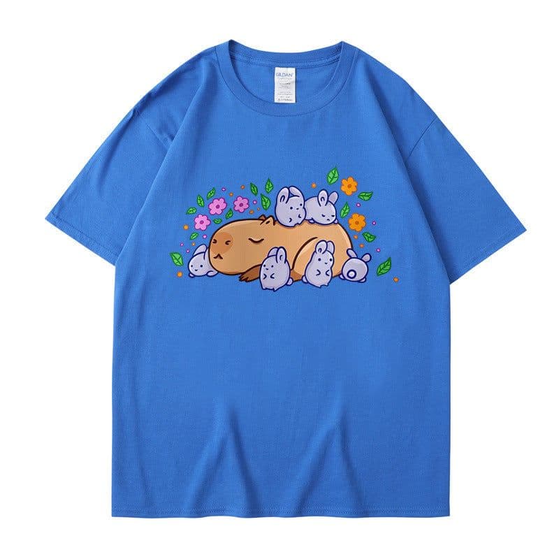 image-Cross-border independent station new summer cartoon cute Harajuku style printed cotton short-sleeved men's and women's T-shirt tops