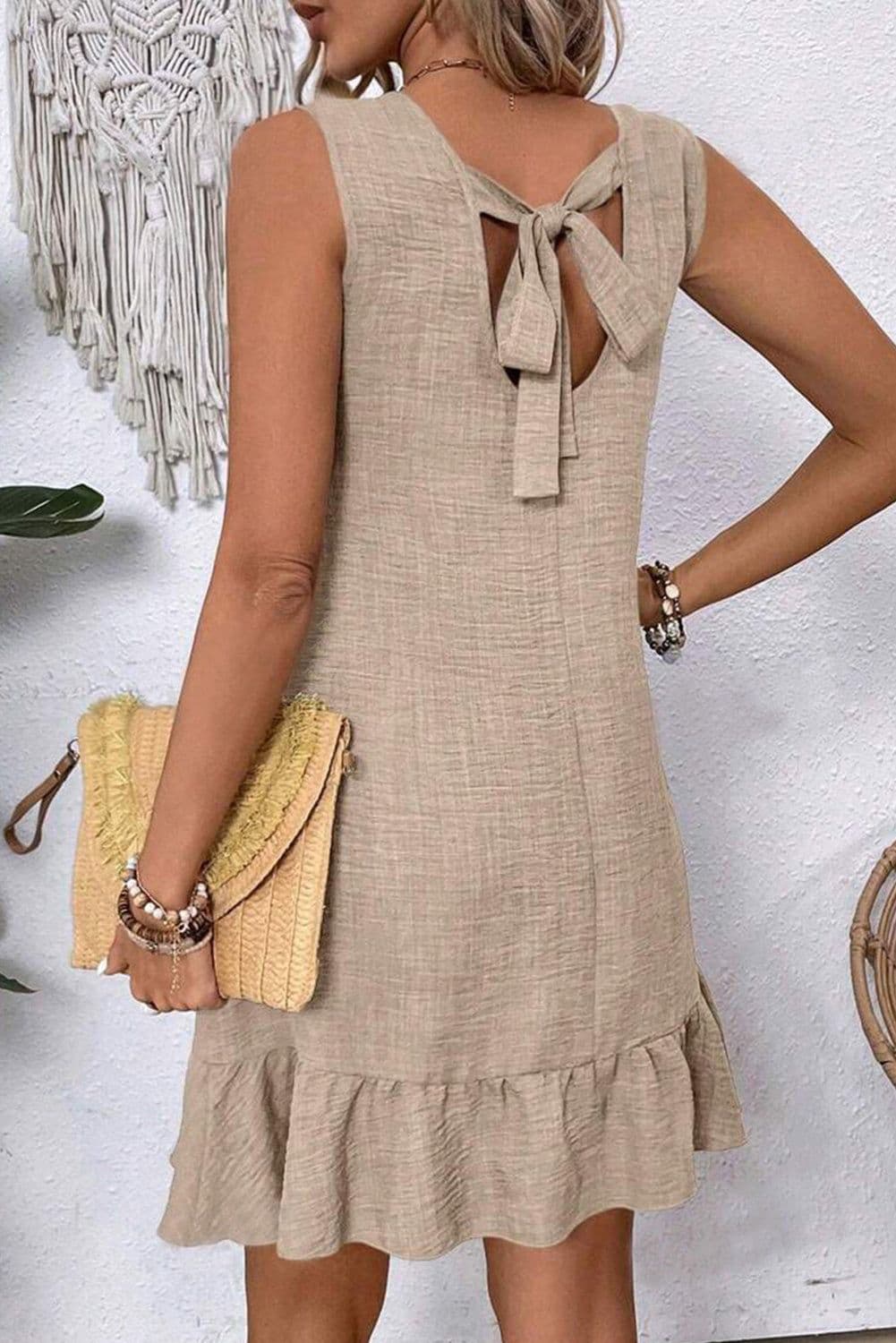 image-Ashleigh Blue Knot Scoop Back Ruffle Hem Sleeveless Mini Dress