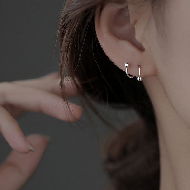 image-Curved spiral earrings, personality, cool style, rotating ear bone nails, no-removal earrings for sleeping, round bead screw-buckle earrings