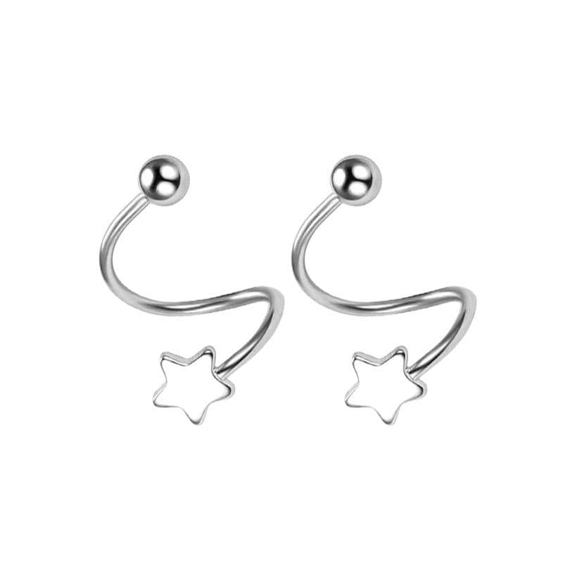 image-Curved spiral earrings, personality, cool style, rotating ear bone nails, no-removal earrings for sleeping, round bead screw-buckle earrings