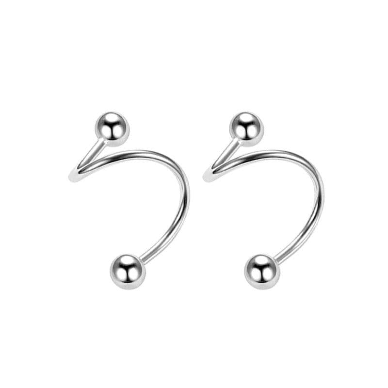 image-Curved spiral earrings, personality, cool style, rotating ear bone nails, no-removal earrings for sleeping, round bead screw-buckle earrings