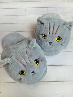 image-Cute Cartoon Brown Cat Half Pack Slippers Indoor Home Warm Three-dimensional Animal Cat Head Plush Cotton Slippers