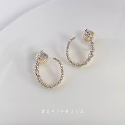 image-The real thing is so shiny ~ Real gold-plated mosquito coil ear clip, zircon fashion circle, high-end sense, non-pierced earrings and earrings for women
