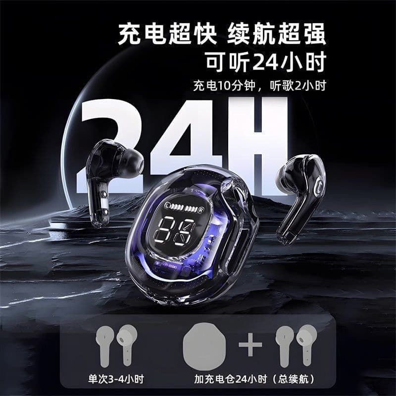 image-Transparent 2023 digital display true wireless noise reduction Bluetooth headset new in-ear battery life bilateral stereo universal type