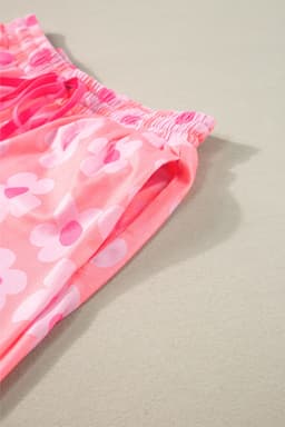 image-Green Flower Print Short Sleeve Pajamas Set