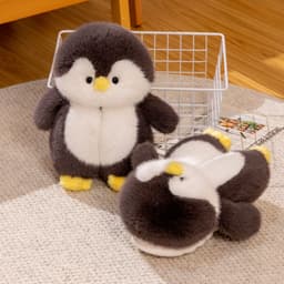 image-Cute Cartoon Penguin Home Indoor Anti-Slip Floor Cotton Slippers Women's Warm Plush Couple Cotton Shoes Confinement Shoes