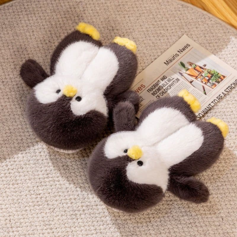 image-Cute Cartoon Penguin Home Indoor Anti-Slip Floor Cotton Slippers Women's Warm Plush Couple Cotton Shoes Confinement Shoes