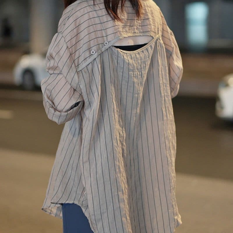 image-2023 Korean version of the design sense striped hollow shirt style suit drape fashion temperament light luxury sun protection clothing women's outerwear