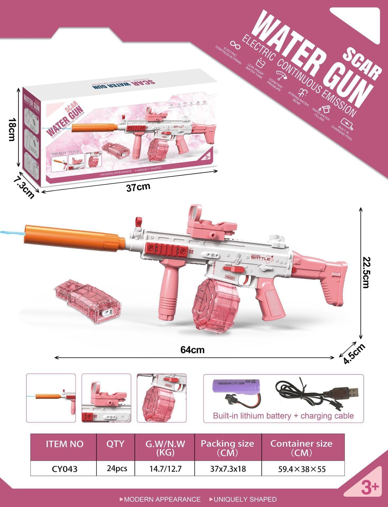 image-Cross-border English color box version 1911 Water Gun SCAR Uzi Desert Eagle Electric Repeating Children's Water Toy