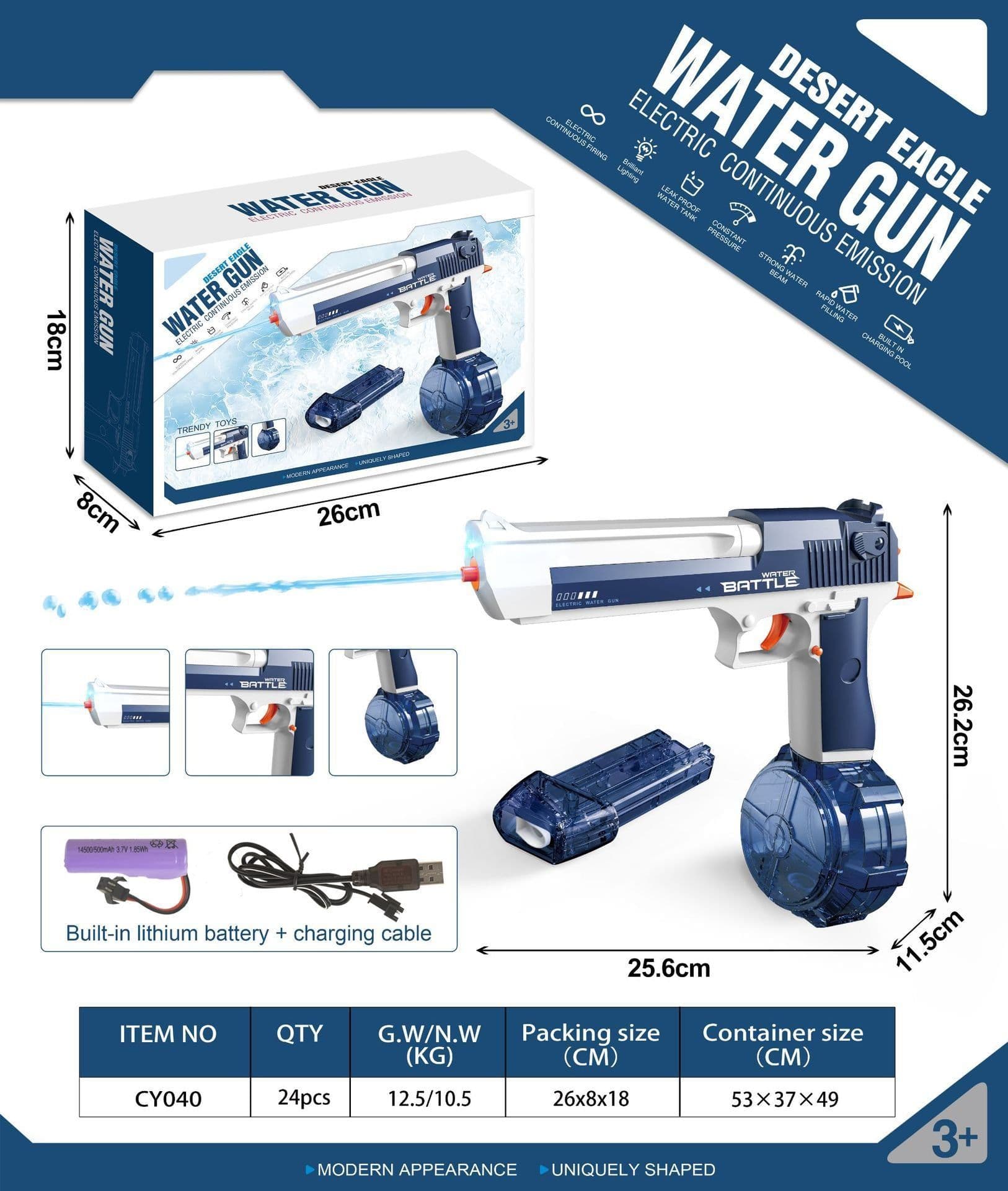 image-Cross-border English color box version 1911 Water Gun SCAR Uzi Desert Eagle Electric Repeating Children's Water Toy