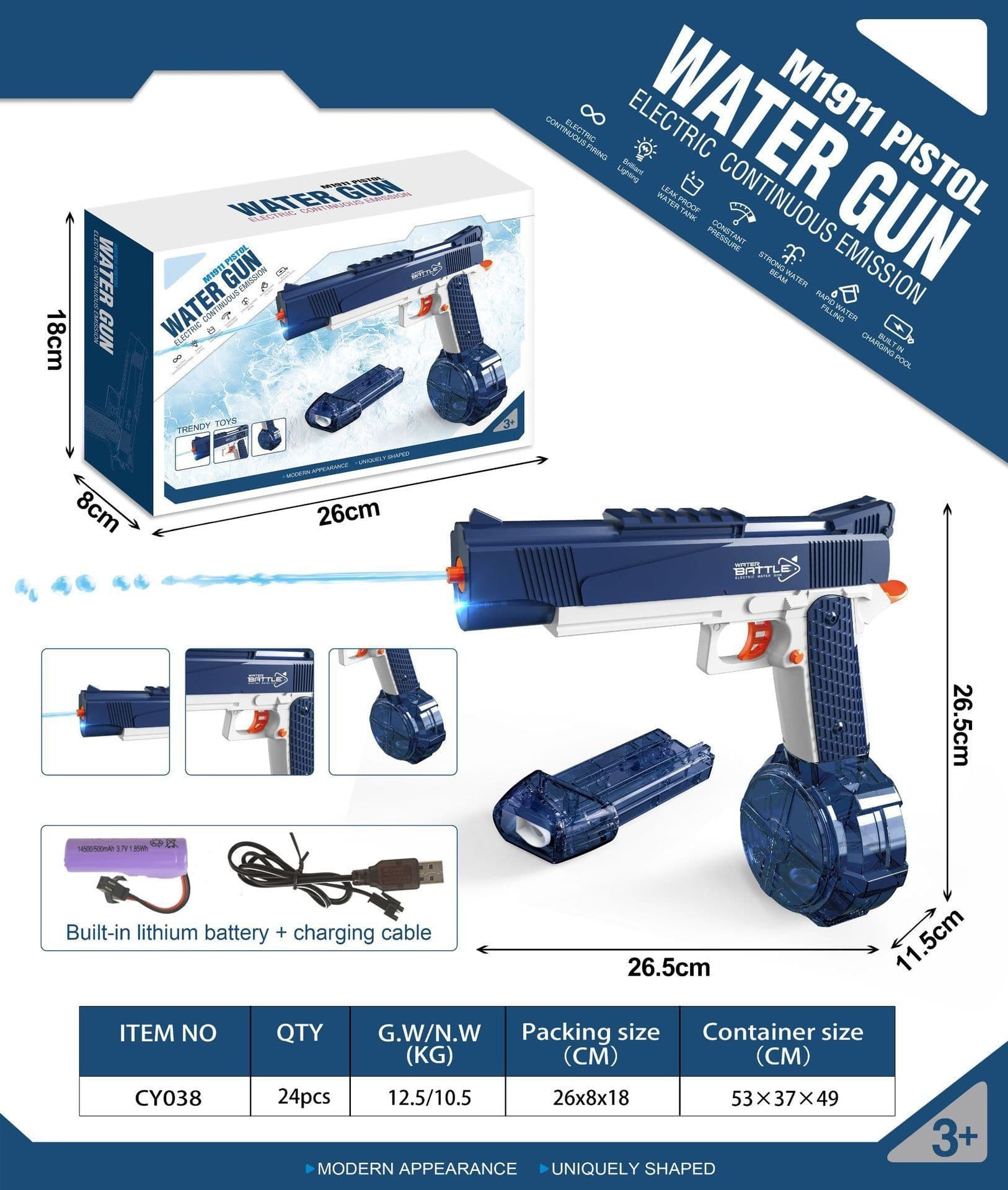 image-Cross-border English color box version 1911 Water Gun SCAR Uzi Desert Eagle Electric Repeating Children's Water Toy