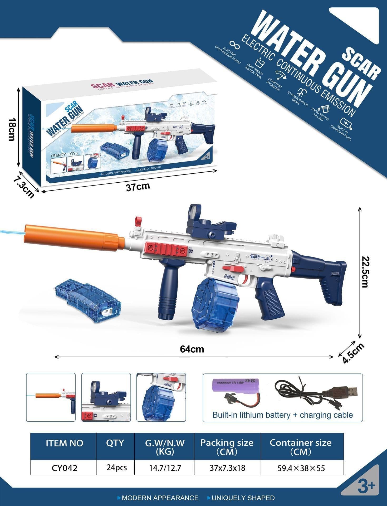 image-Cross-border English color box version 1911 Water Gun SCAR Uzi Desert Eagle Electric Repeating Children's Water Toy