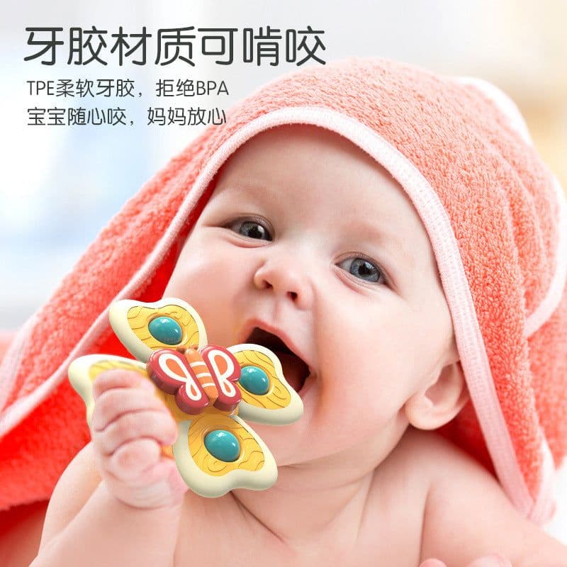 image-Baby spinner suction cup toy children's flower spinning top baby bath play table and chair suction cup toy