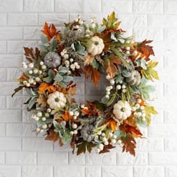 image-Independent stand autumn white pumpkin maple leaf wreath Amazon Thanksgiving harvest festival autumn simulation wreath pumpkin