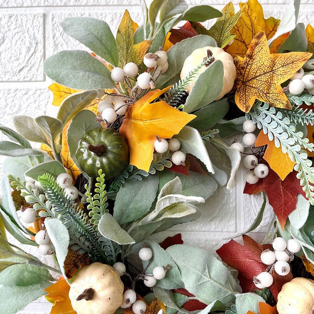 image-Independent stand autumn white pumpkin maple leaf wreath Amazon Thanksgiving harvest festival autumn simulation wreath pumpkin