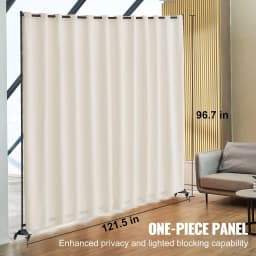 image-VEVOR Room Divider, Portable Panel Room Divider with Wheels Curtain Divider Stand, Freestanding Room Divider Privacy Screen for Office, Bedroom, Dining Room, Study, Beige