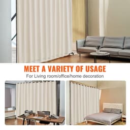image-VEVOR Room Divider, Portable Panel Room Divider with Wheels Curtain Divider Stand, Freestanding Room Divider Privacy Screen for Office, Bedroom, Dining Room, Study, Beige